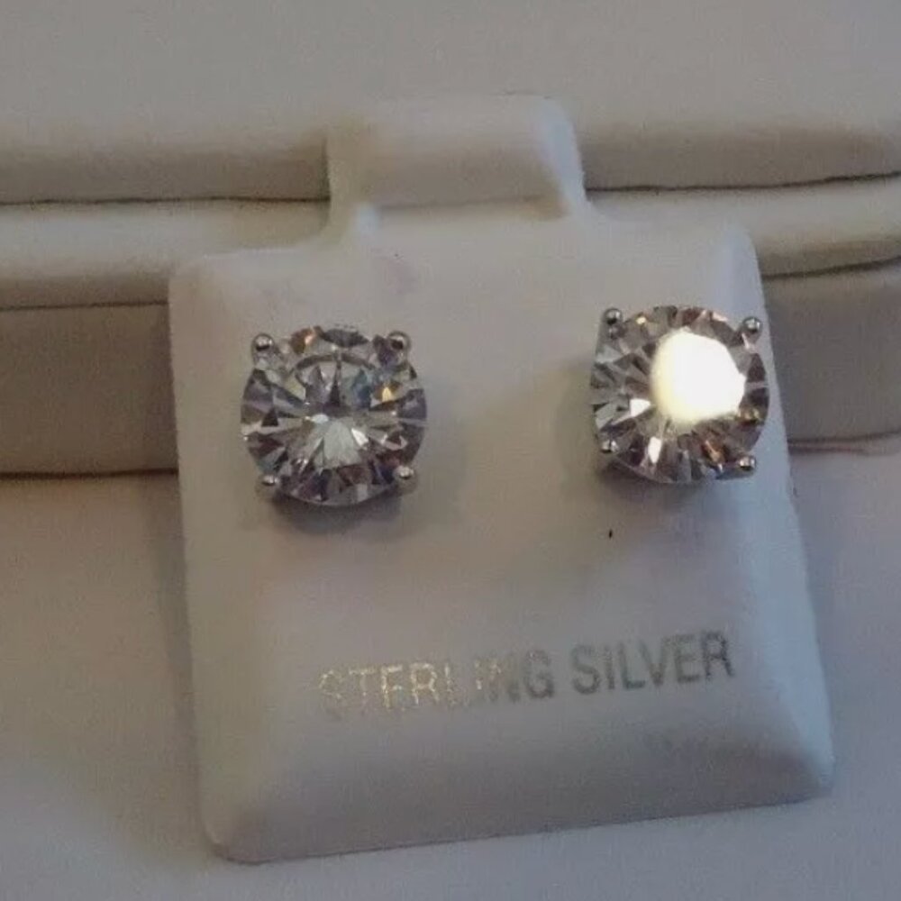 3CT STERLING SILVER 7MM DIAMOND EARRINGS
